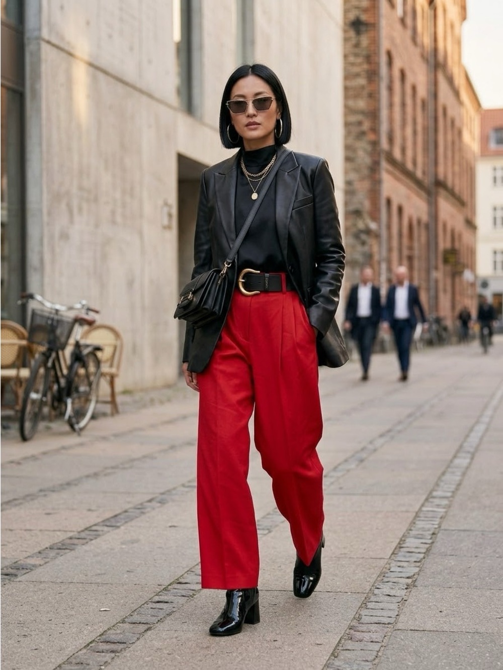 Massimo Dutti Red Wool Blend Wide Leg Pleated Ankle Trousers - US 6